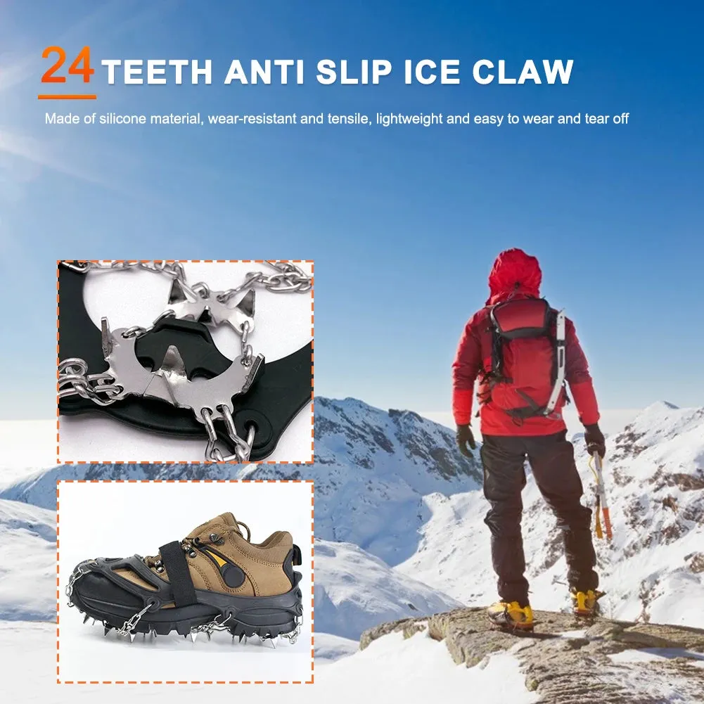 24-Tooth Ice Crampons - Lightweight Stainless Steel Snow Grips with Carry Bag for Hiking & Winter Running