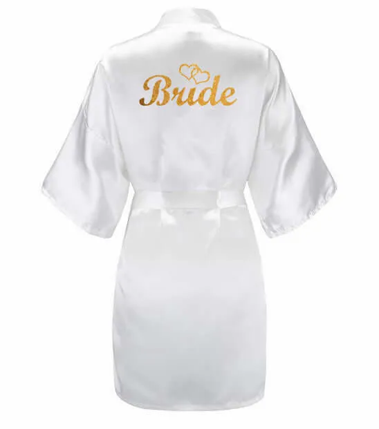 3pc set of glitter gold bride satin short bride robe slippers bridal sash