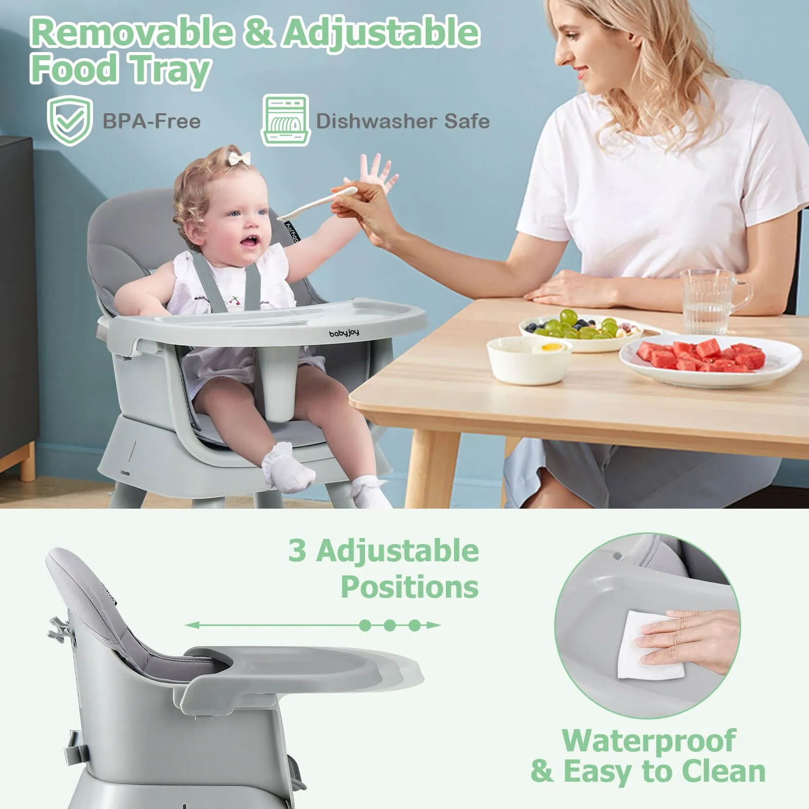 6-in-1 Grow-with-me Baby High Chair | 5-Point Harness | Booster Seat | Table & Chair Set | Grey