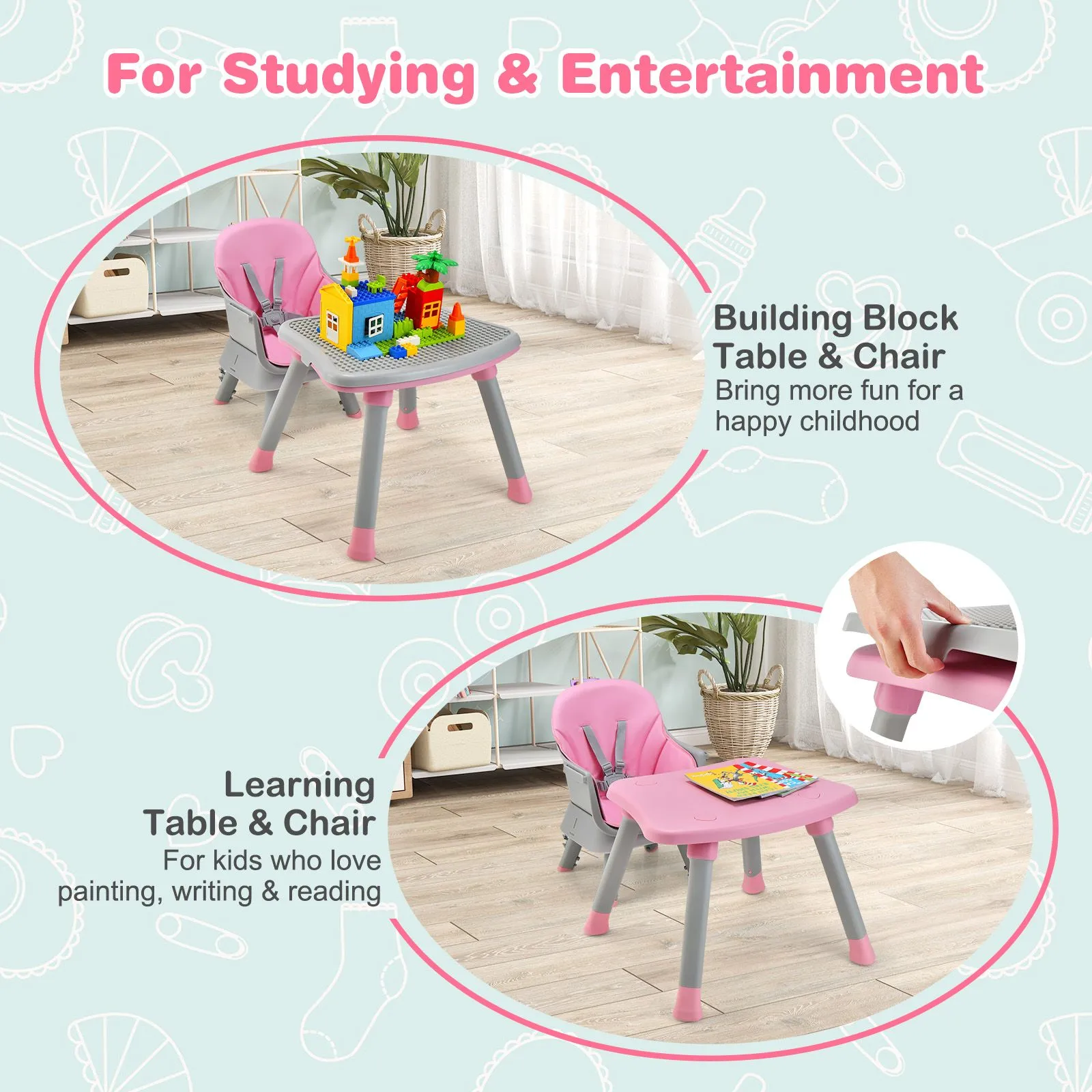 6-in-1 Grow-with-me Baby High Chair | 5-Point Harness | Booster Seat | Table & Chair Set | Grey