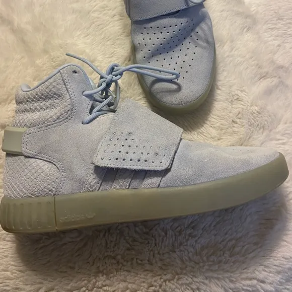 Adidas Mens Tubular Invader Suede Strap running Light Blue Mids CG5091 size 7