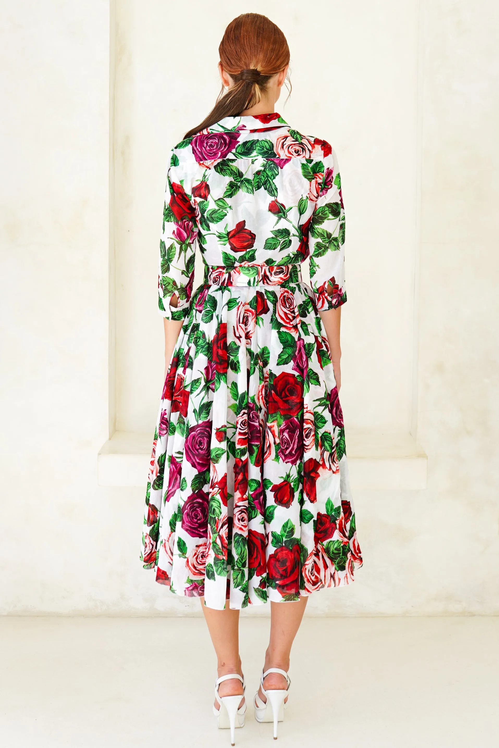 Aster Dress Shirt Collar 3/4 Sleeve Midi Length Cotton Musola (Charlotte Rose Big)