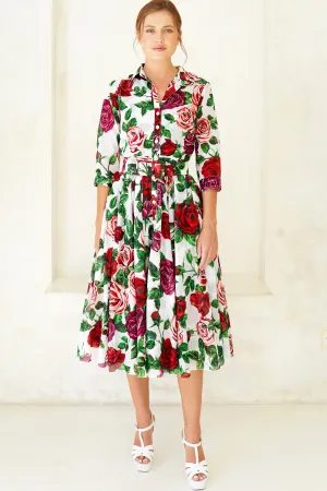 Aster Dress Shirt Collar 3/4 Sleeve Midi Length Cotton Musola (Charlotte Rose Big)