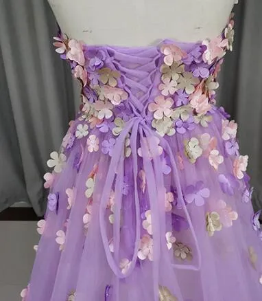 Beautiful Light Purple Tulle with Flowers Party Gown, Tulle Prom Dress