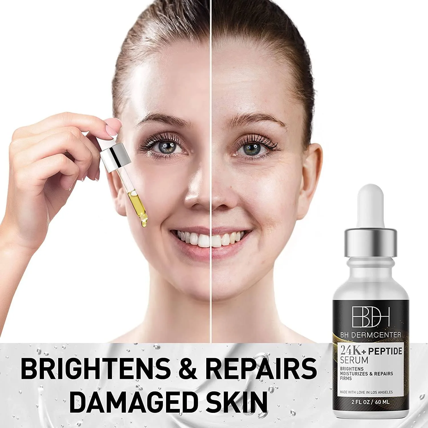 BH Dermcenter - Hydrating Peptide Serum with 24K Genuine Gold Leaf, Peptide Facial Serum, Skin Care Essential for All Skin Types 2oz