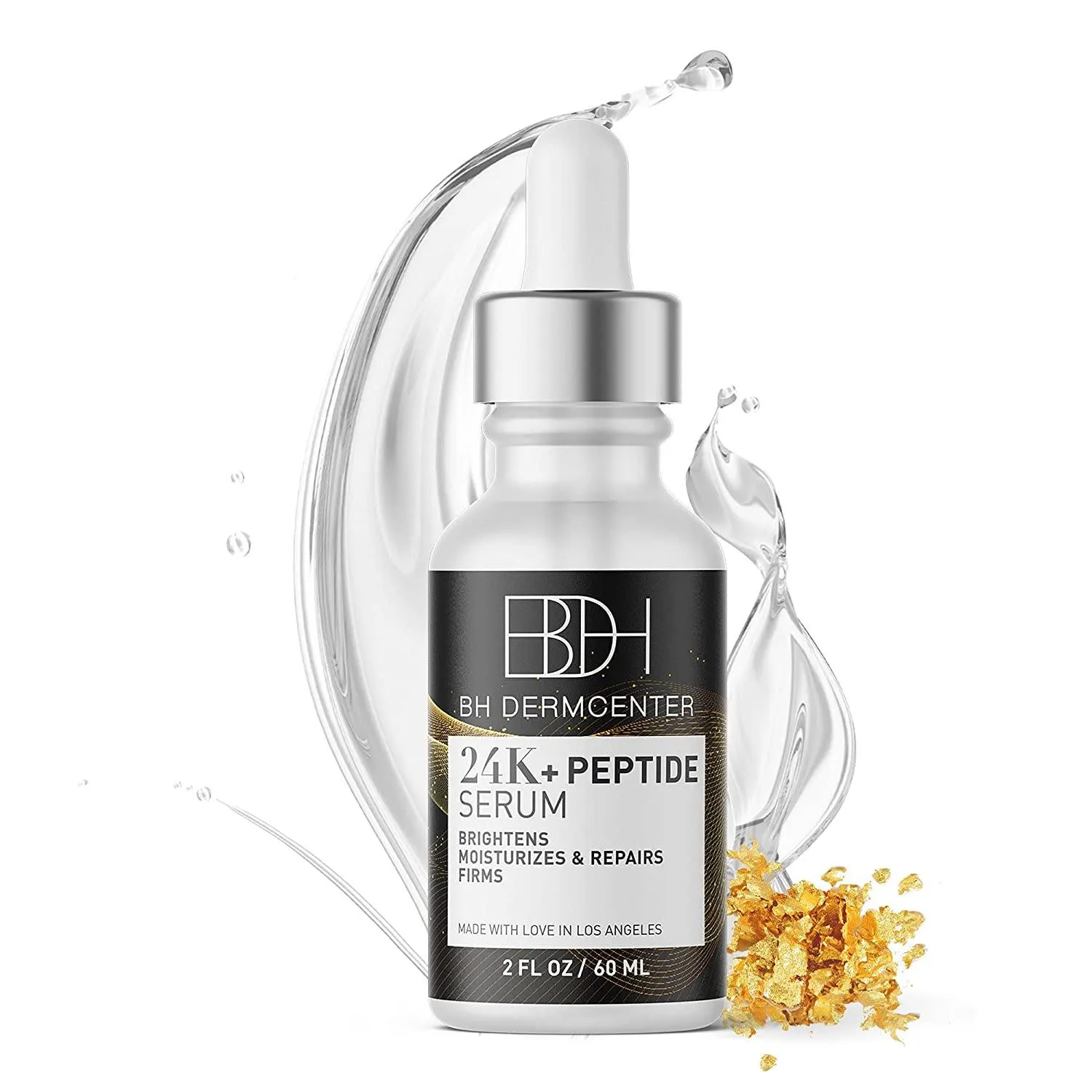 BH Dermcenter - Hydrating Peptide Serum with 24K Genuine Gold Leaf, Peptide Facial Serum, Skin Care Essential for All Skin Types 2oz
