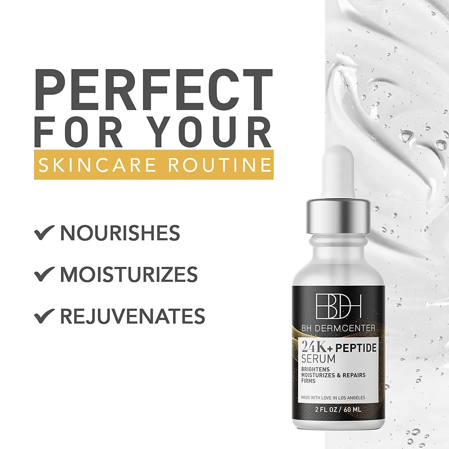 BH Dermcenter - Hydrating Peptide Serum with 24K Genuine Gold Leaf, Peptide Facial Serum, Skin Care Essential for All Skin Types 2oz