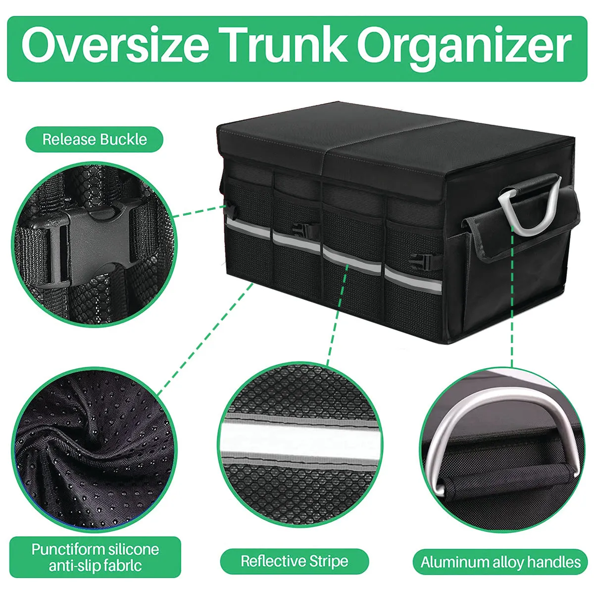 Big Trunk Organizer, Custom-Fit For Car, Cargo Organizer SUV Trunk Storage Waterproof Collapsible Durable Multi Compartments WaLM253