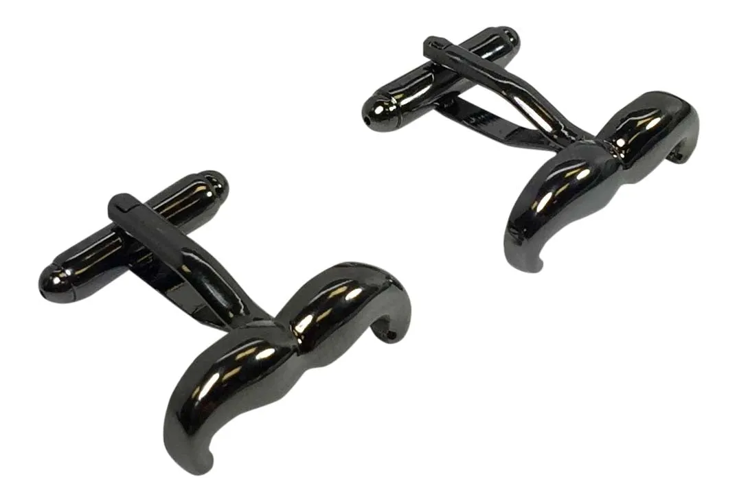 Black Onyx Mustache Cufflink with Matching Men Mustache Socks-Gift Box