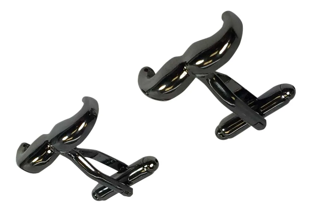 Black Onyx Mustache Cufflink with Matching Men Mustache Socks-Gift Box