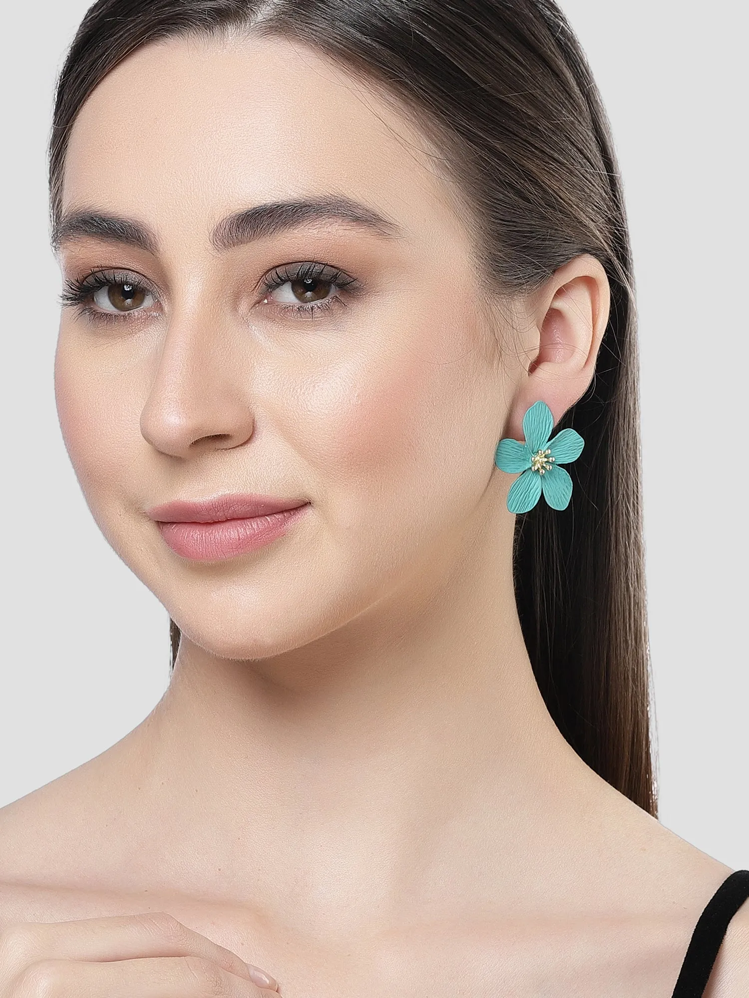 Bohey by KARATCART Dual Tone Light Blue Matt Finish Stud Earrings for Women