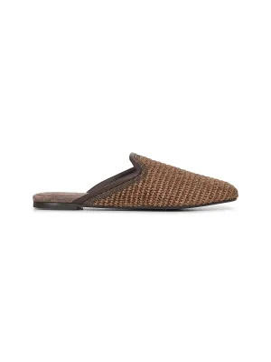 Brown techno raffia Precious Trim slippers