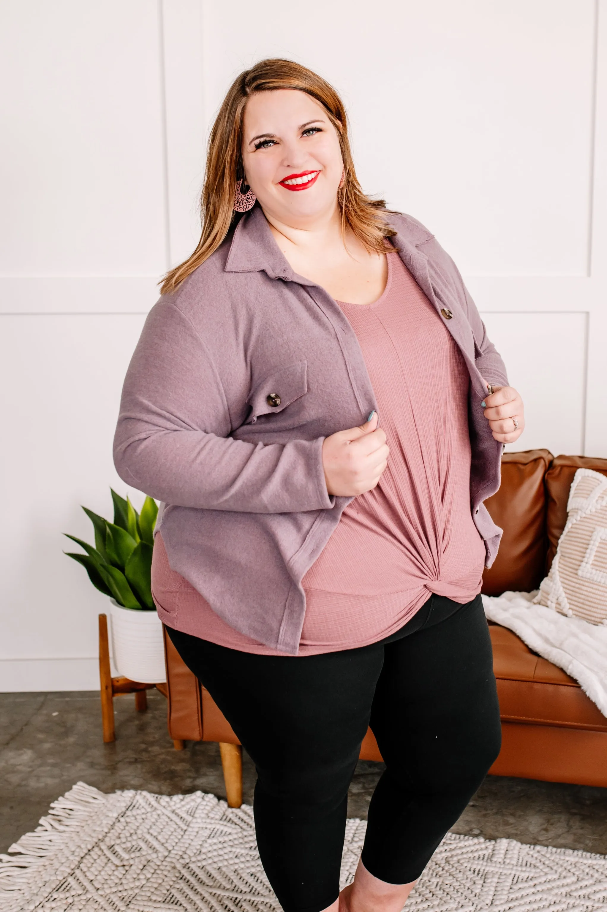 Brush Your Cares Away Button Up Top In Silver Peony