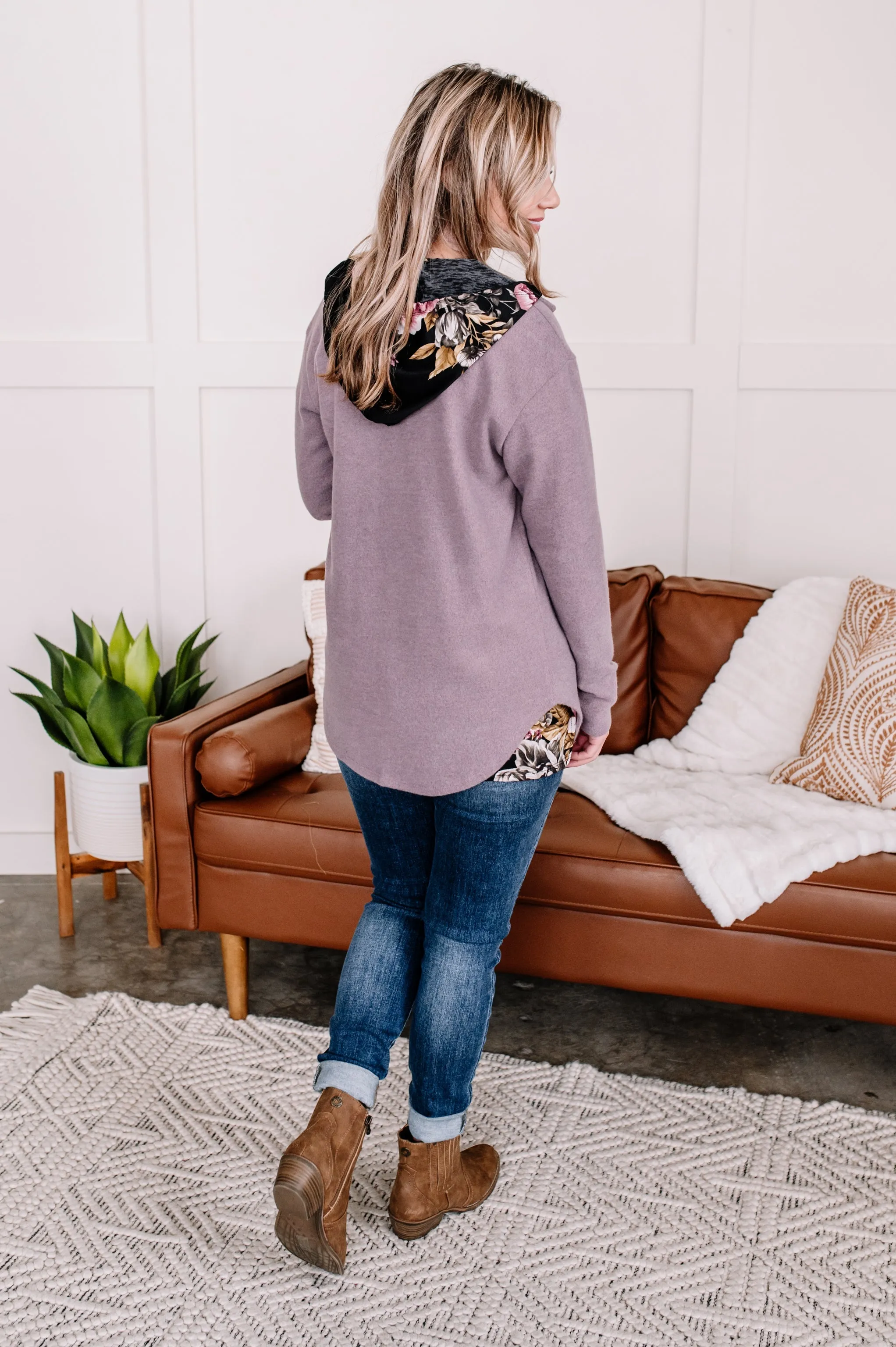 Brush Your Cares Away Button Up Top In Silver Peony