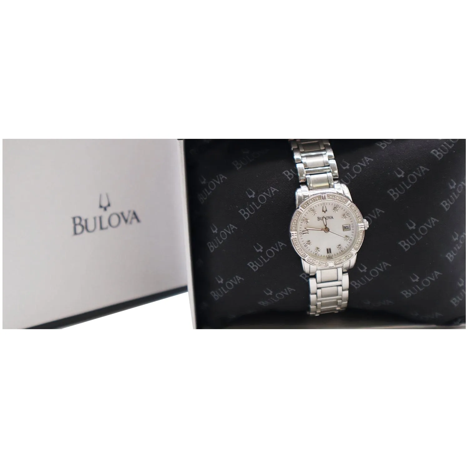 BULOVA Diamond Quartz Stainless Steel Date Watch Mother of Pearl Dial 28MM - 15% OFF