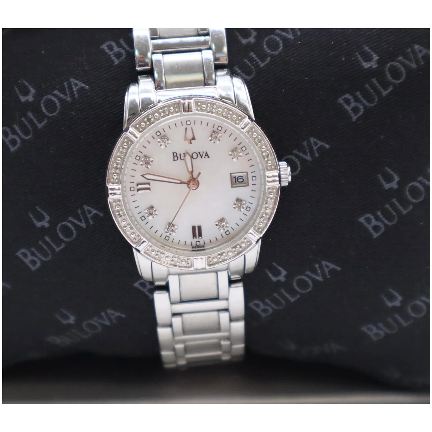 BULOVA Diamond Quartz Stainless Steel Date Watch Mother of Pearl Dial 28MM - 15% OFF