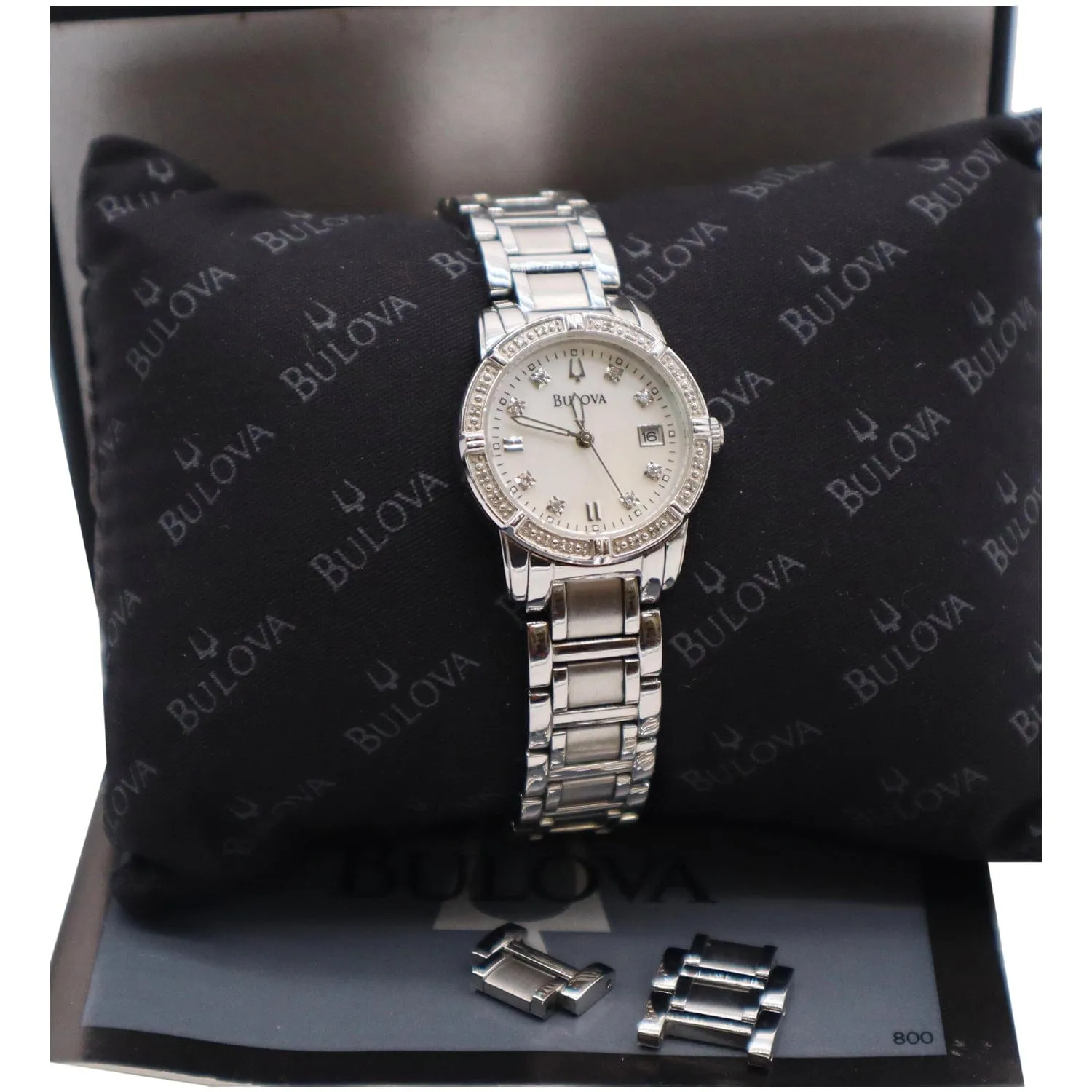 BULOVA Diamond Quartz Stainless Steel Date Watch Mother of Pearl Dial 28MM - 15% OFF