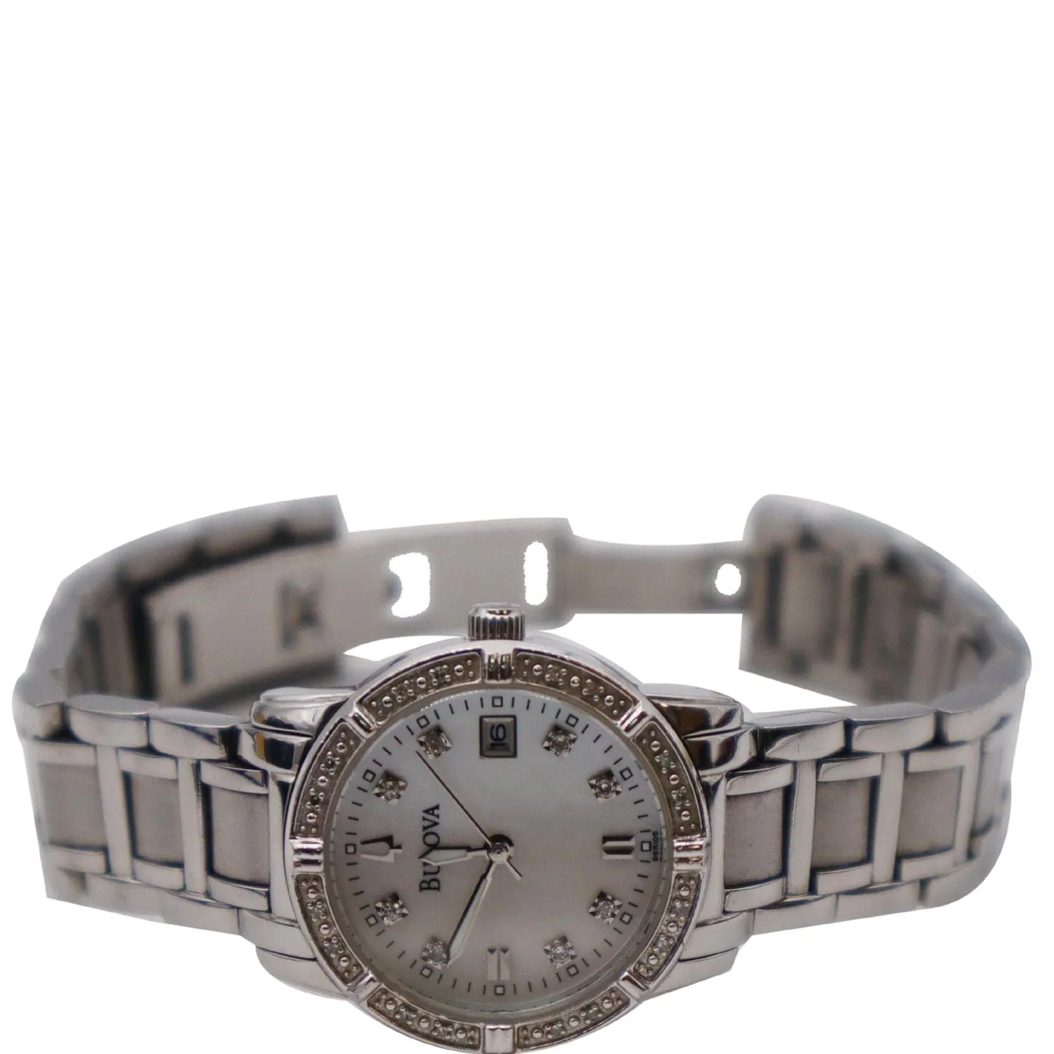 BULOVA Diamond Quartz Stainless Steel Date Watch Mother of Pearl Dial 28MM - 15% OFF
