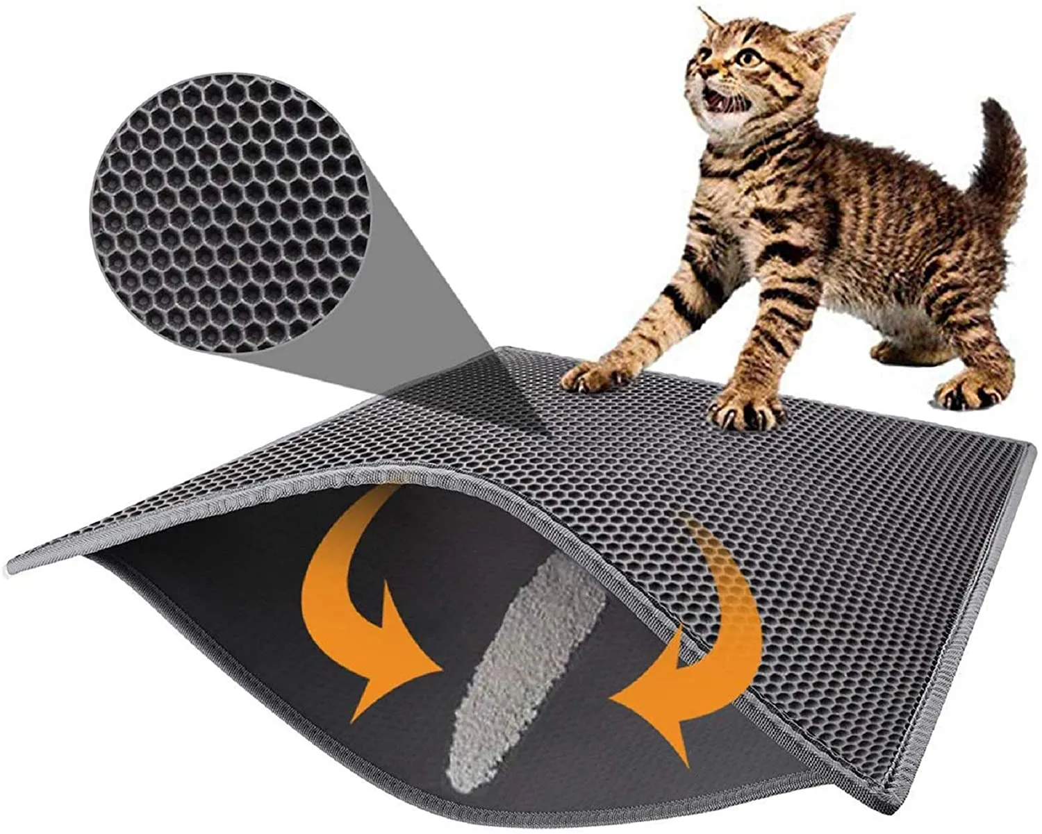 Cat Litter Trapper Mat- 76 x 61 cm Honeycomb Double Layer -Traps Messes, Easy Clean and Durable, Non Toxic Trapper Rug Suitable for Litter Tray（Black）