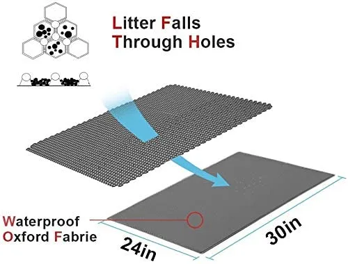 Cat Litter Trapper Mat- 76 x 61 cm Honeycomb Double Layer -Traps Messes, Easy Clean and Durable, Non Toxic Trapper Rug Suitable for Litter Tray（Black）