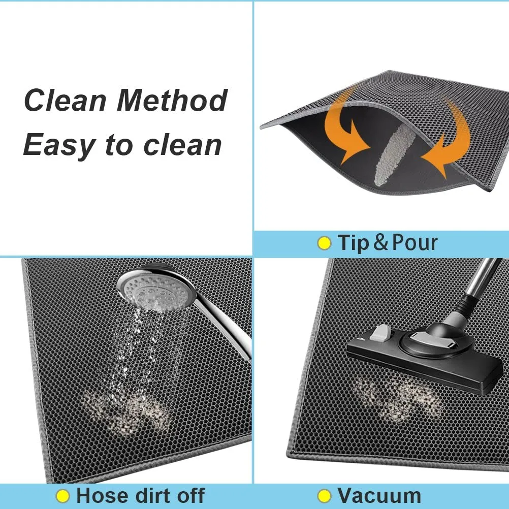 Cat Litter Trapper Mat- 76 x 61 cm Honeycomb Double Layer -Traps Messes, Easy Clean and Durable, Non Toxic Trapper Rug Suitable for Litter Tray（Black）
