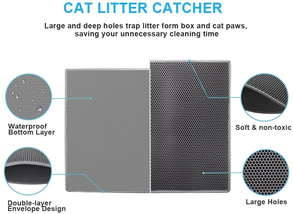 Cat Litter Trapper Mat- 76 x 61 cm Honeycomb Double Layer -Traps Messes, Easy Clean and Durable, Non Toxic Trapper Rug Suitable for Litter Tray（Black）