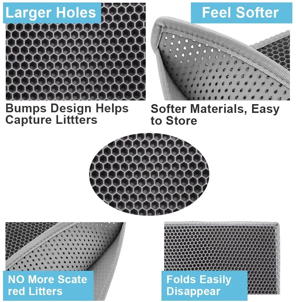 Cat Litter Trapper Mat- 76 x 61 cm Honeycomb Double Layer -Traps Messes, Easy Clean and Durable, Non Toxic Trapper Rug Suitable for Litter Tray（Black）