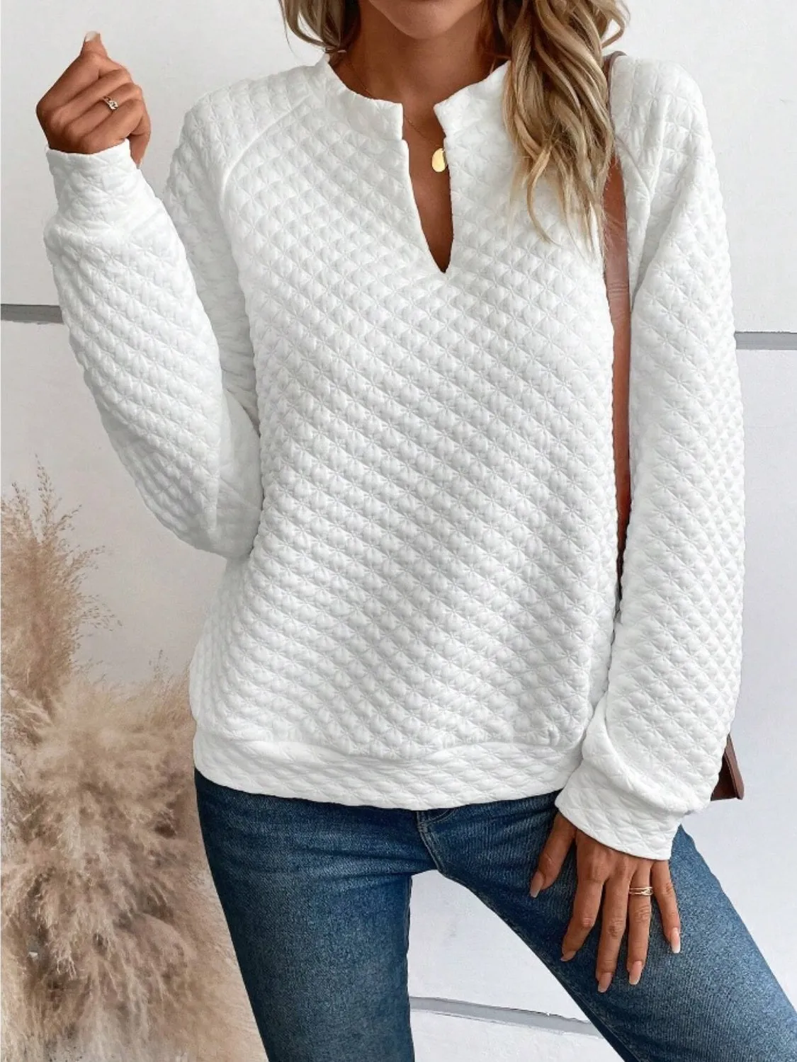 Cheryl Notched Long Sleeve Sweatshirt