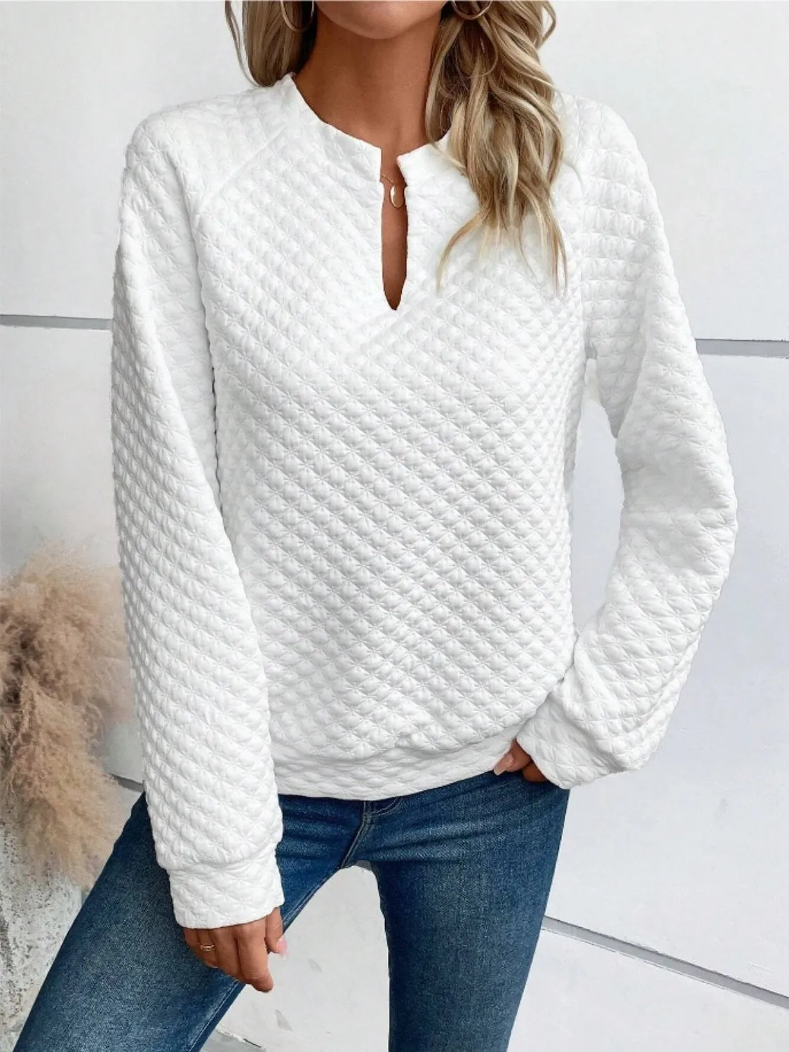Cheryl Notched Long Sleeve Sweatshirt