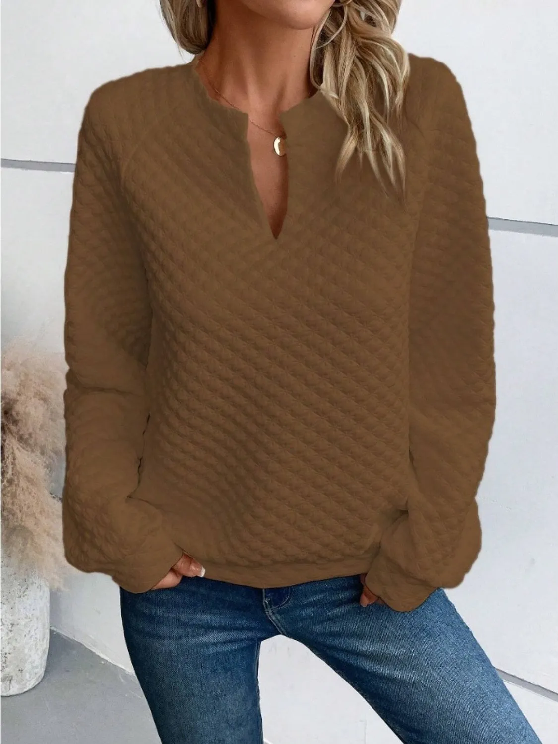 Cheryl Notched Long Sleeve Sweatshirt