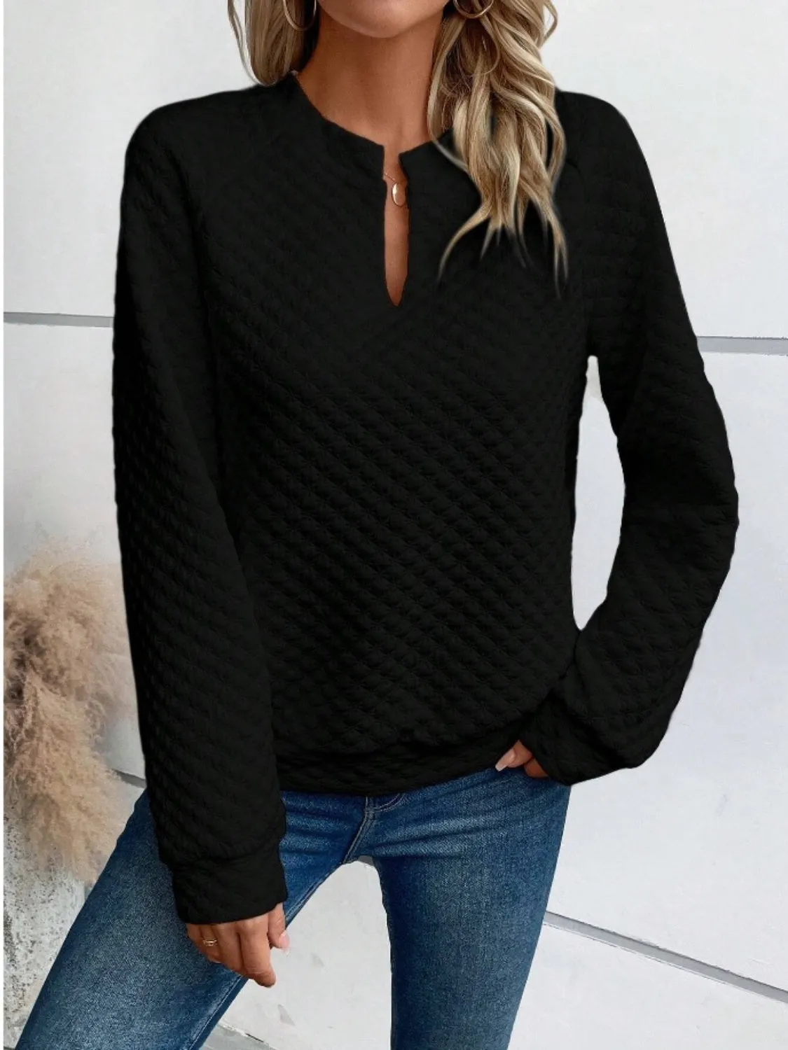 Cheryl Notched Long Sleeve Sweatshirt