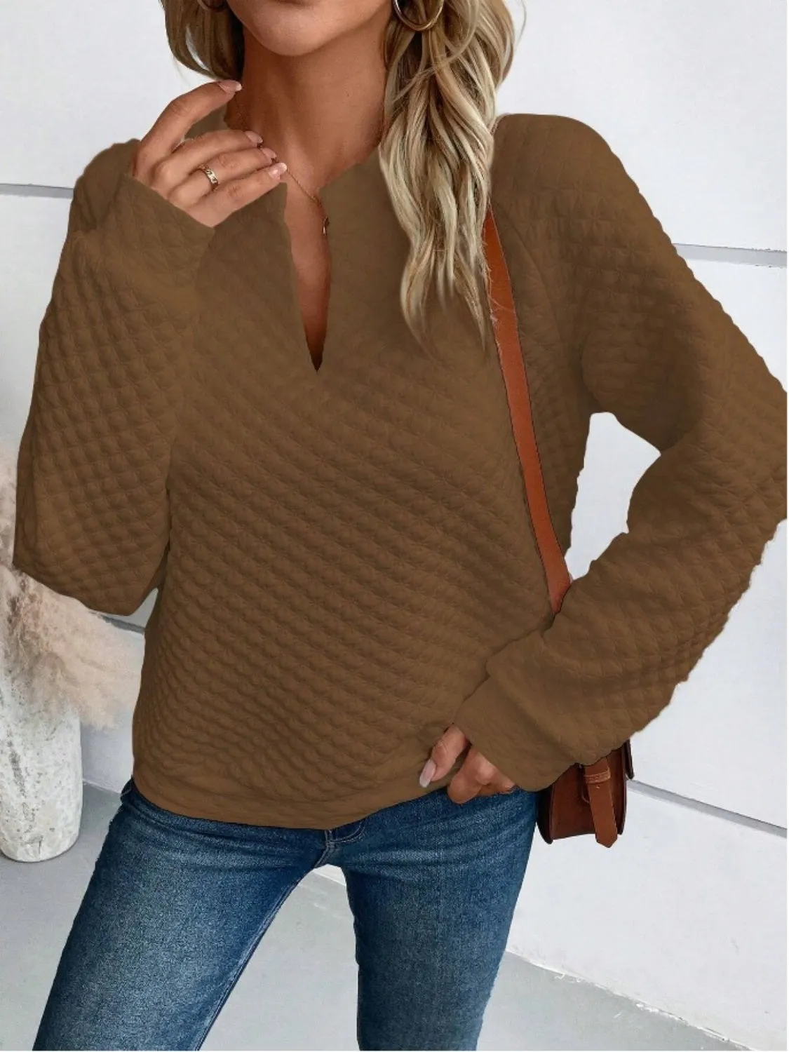 Cheryl Notched Long Sleeve Sweatshirt