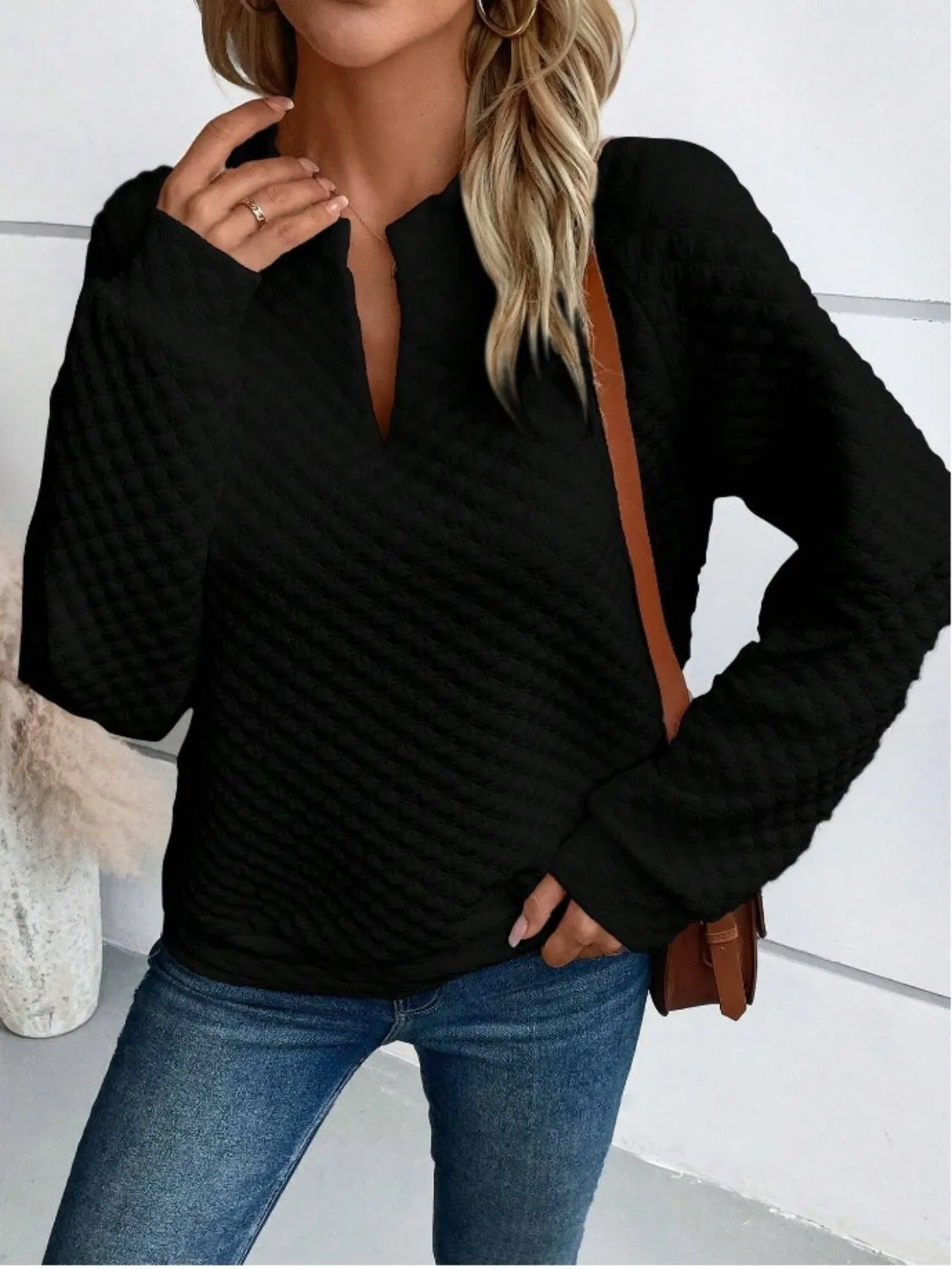 Cheryl Notched Long Sleeve Sweatshirt