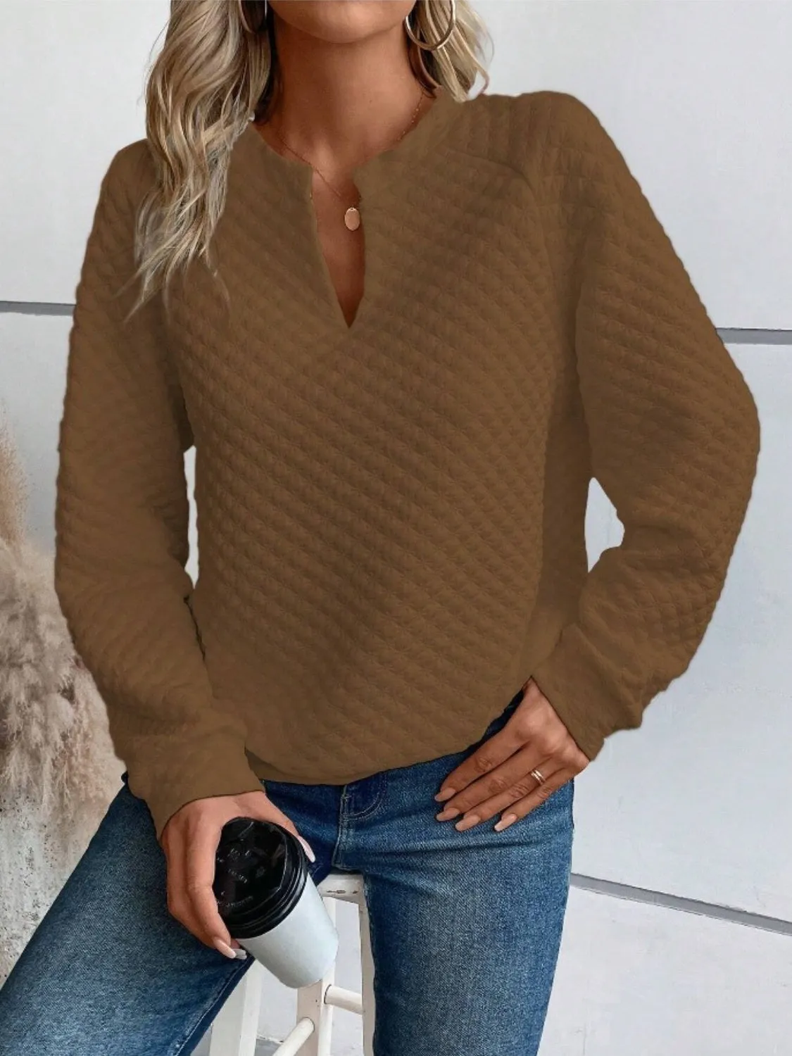 Cheryl Notched Long Sleeve Sweatshirt