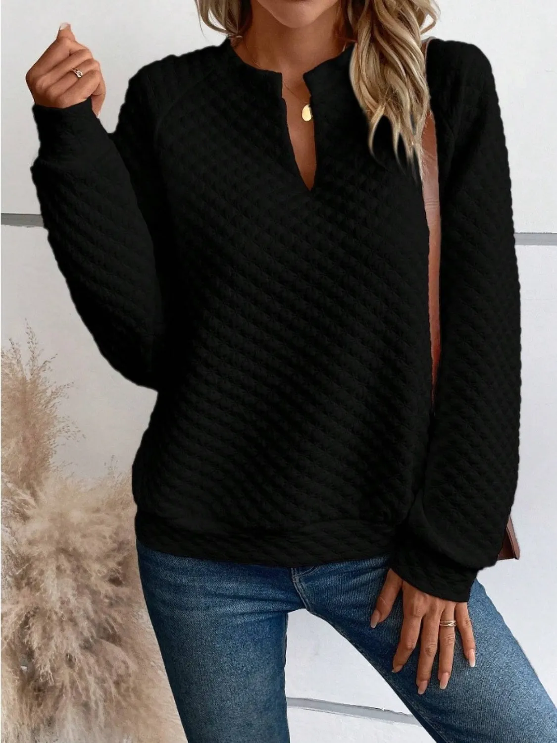 Cheryl Notched Long Sleeve Sweatshirt