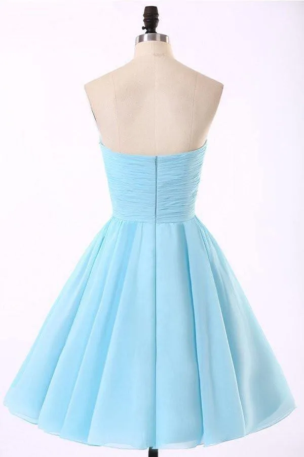 Chiffon Light Blue Cute Homecoming Dress Short Prom Dress With Beading TR0212