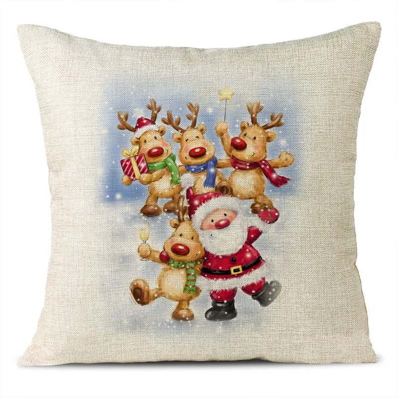 Christmas Themed Linen Pillowcase