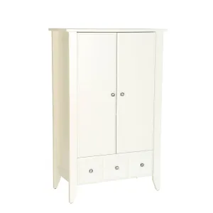 Classic Bedroom Armoire Wardrobe Cabinet in Soft White Wood Finish