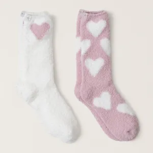 Cozychic Heart Print Sock Set - Pink Peonie/Pearl