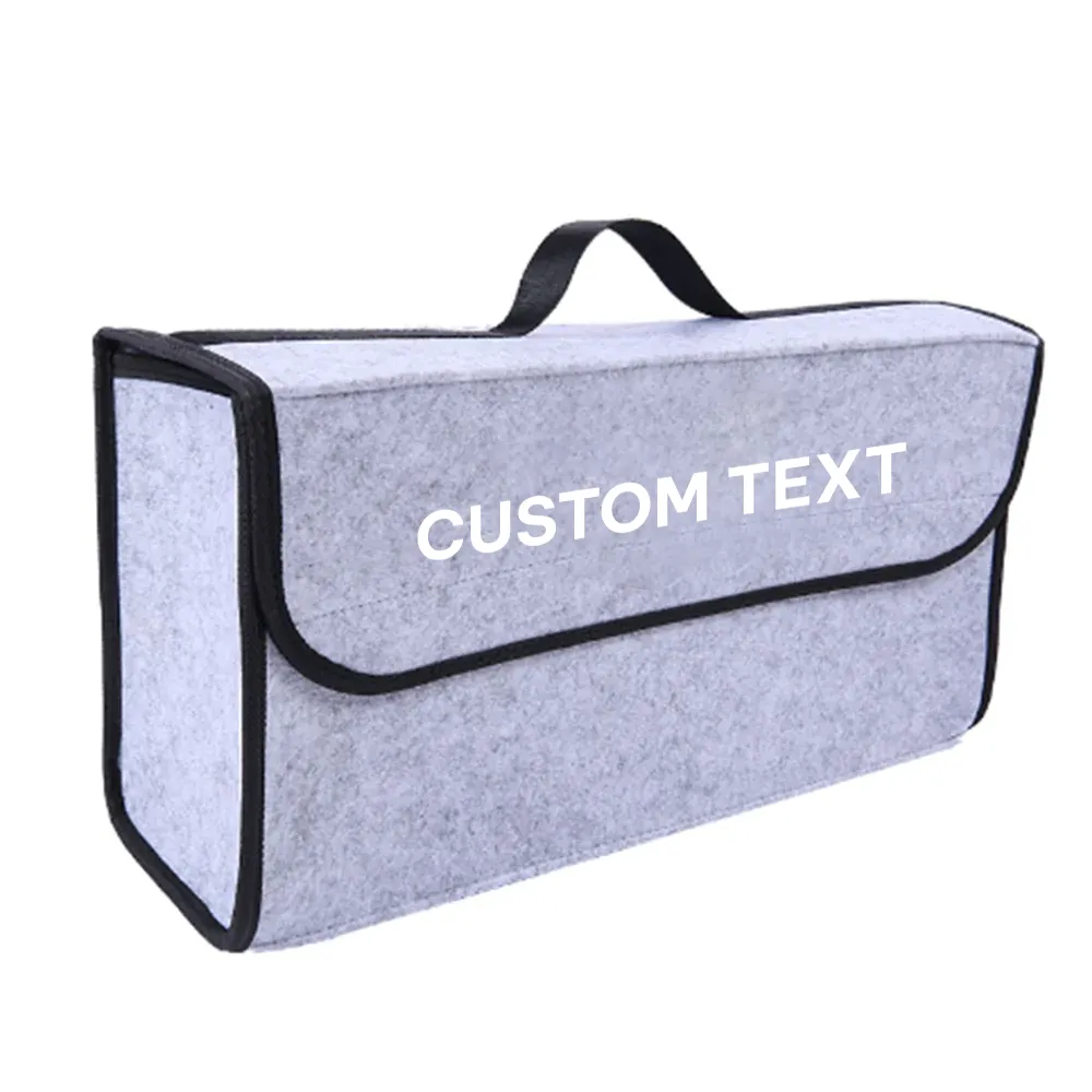 Custom Text For Soft Felt Car Bag Organizer, Compatible with All Cars, Folding Car Storage Box Non Slip Fireproof Car Trunk Organizer LI12990