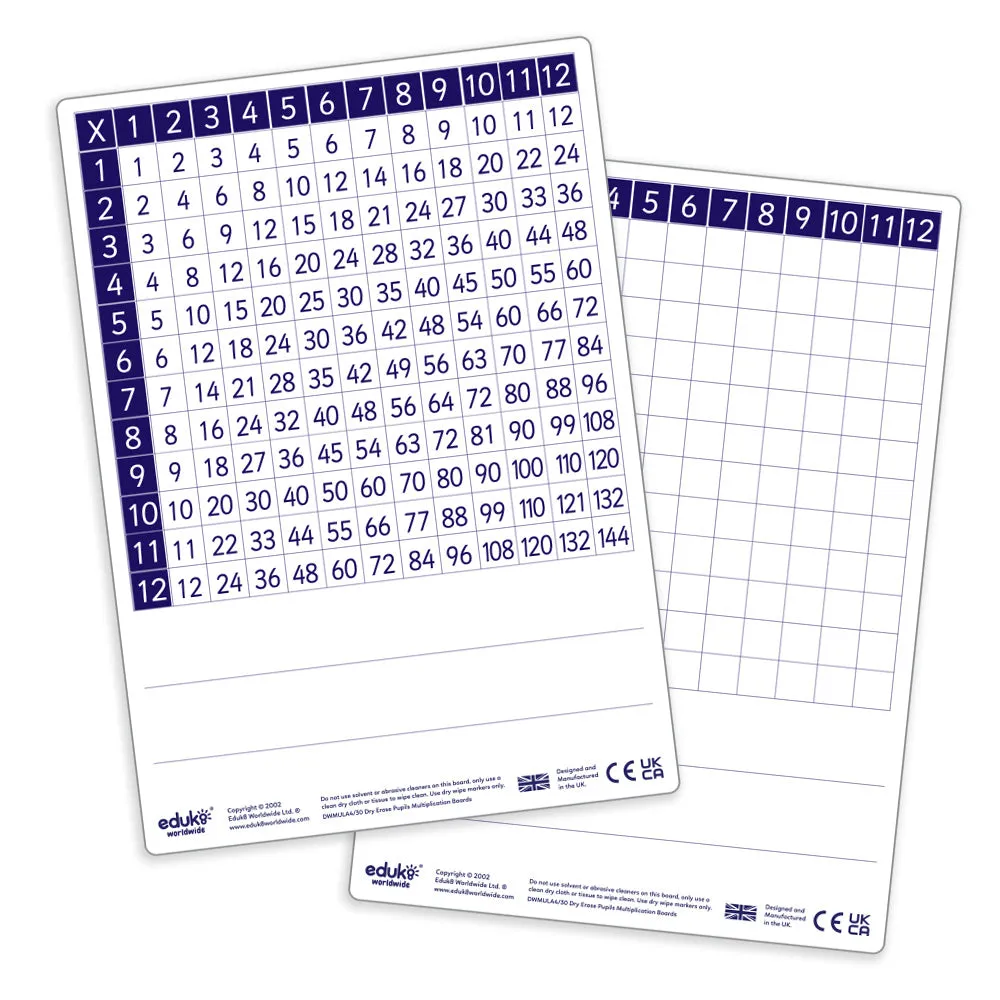 Dry Erase Teachers A2  Multiplication Board