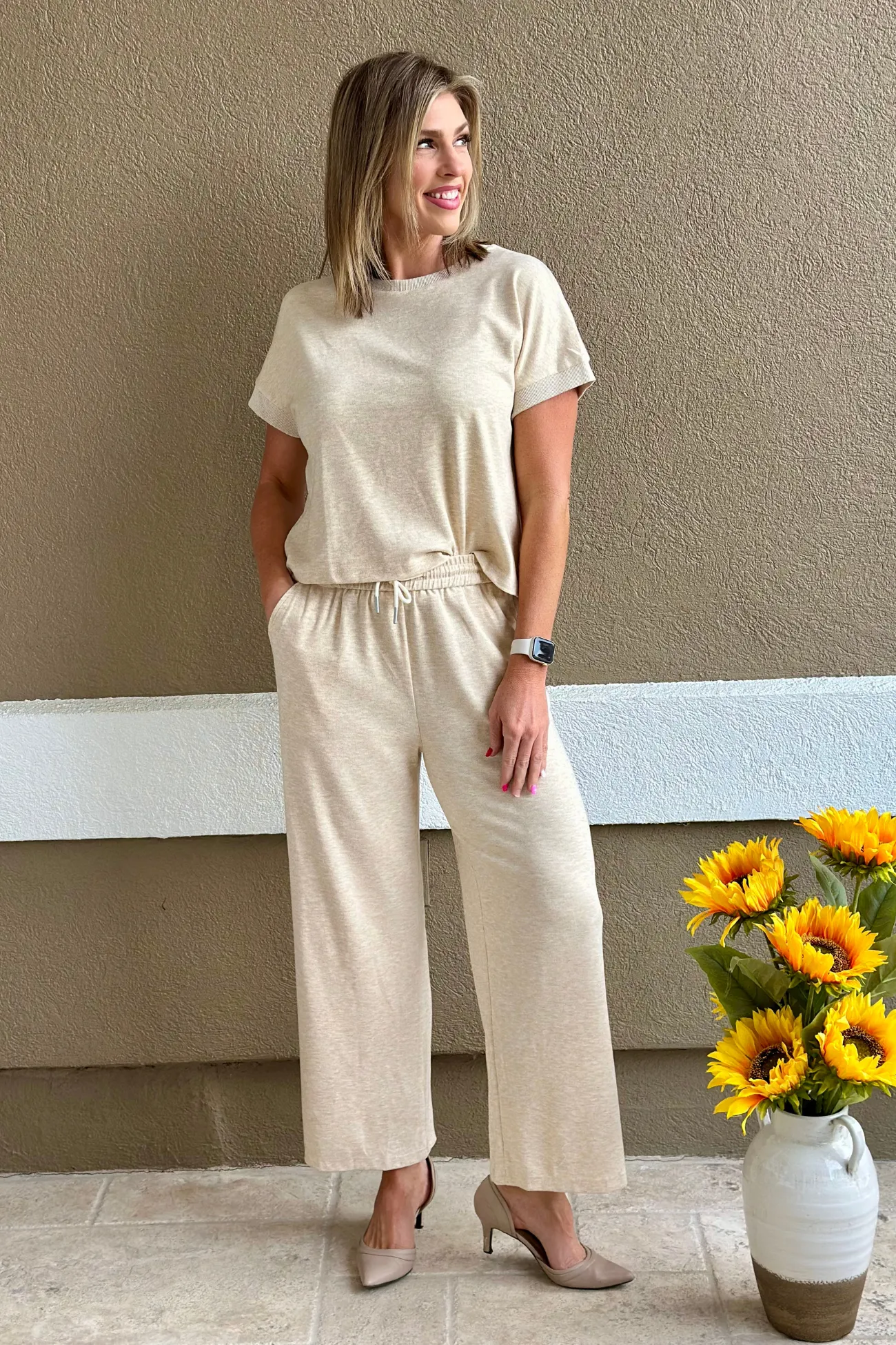 Effortless Comfort Knit Pants in Ivory