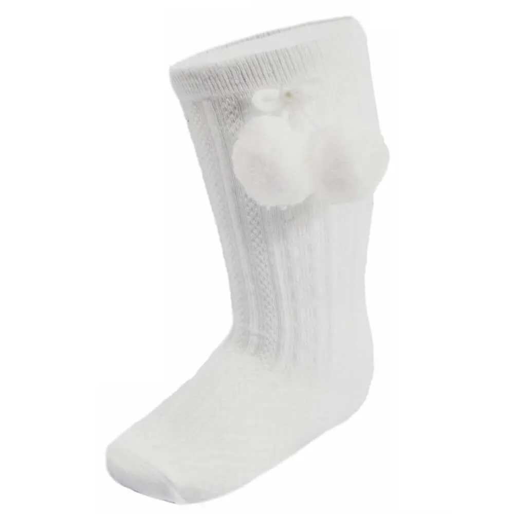 Elegance White Pom Socks