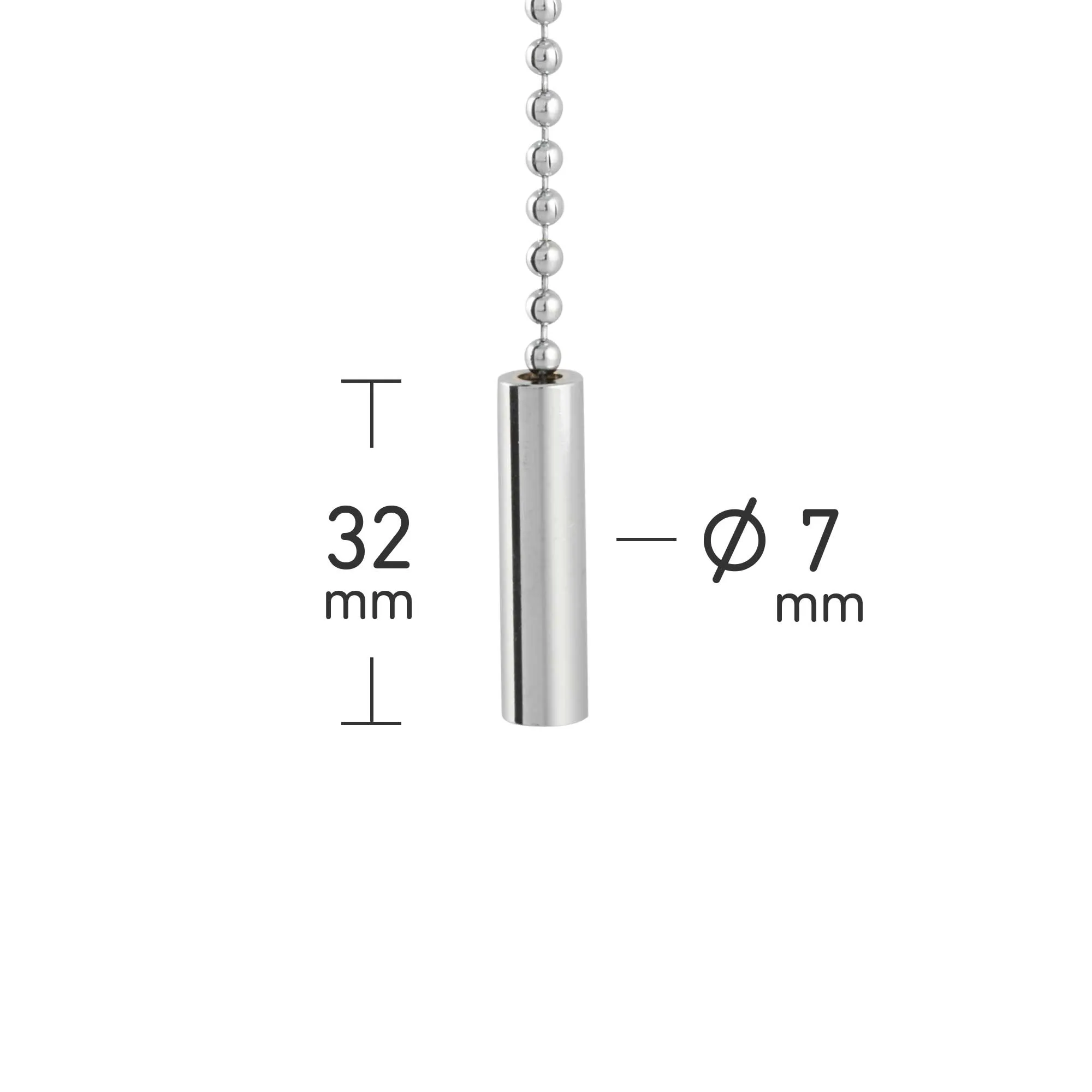 ElekTek Light Pull Chain Chrome Pendant With 80cm Matching Chain Toggle Small Cylinder