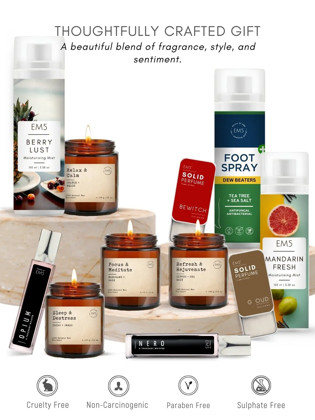 EM5™ Gift Hamper for Sister | Premium Gift Set | 4 x Scented Candles, 2 x Solid Perfumes, 2 x 15 ml Perfume Sprays, 2 x Body Mists, 1 x Foot Spray | Luxury Pack for Her