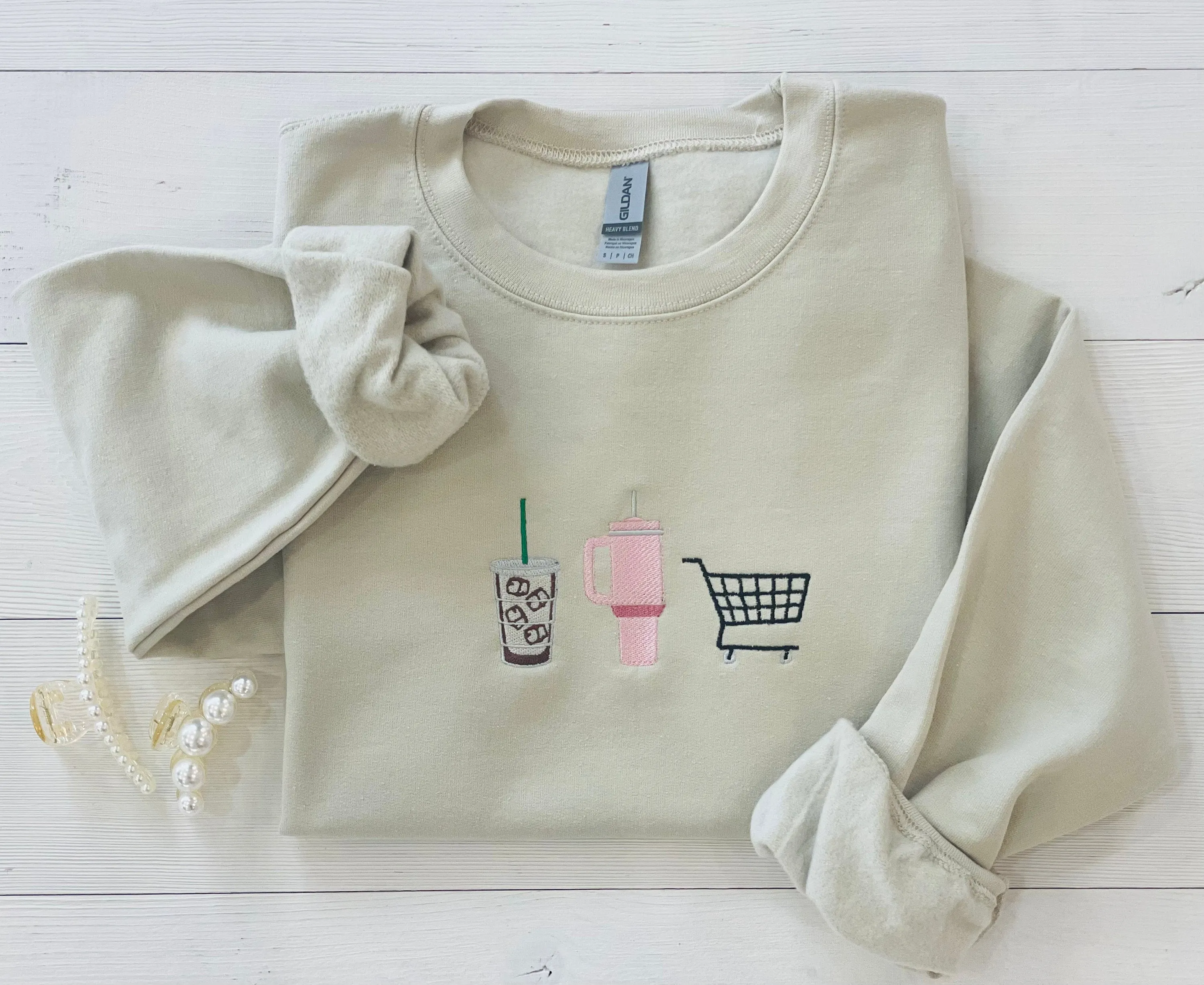 Embroidered Stanley Coffee Cup Shopping Cart Sweatshirt