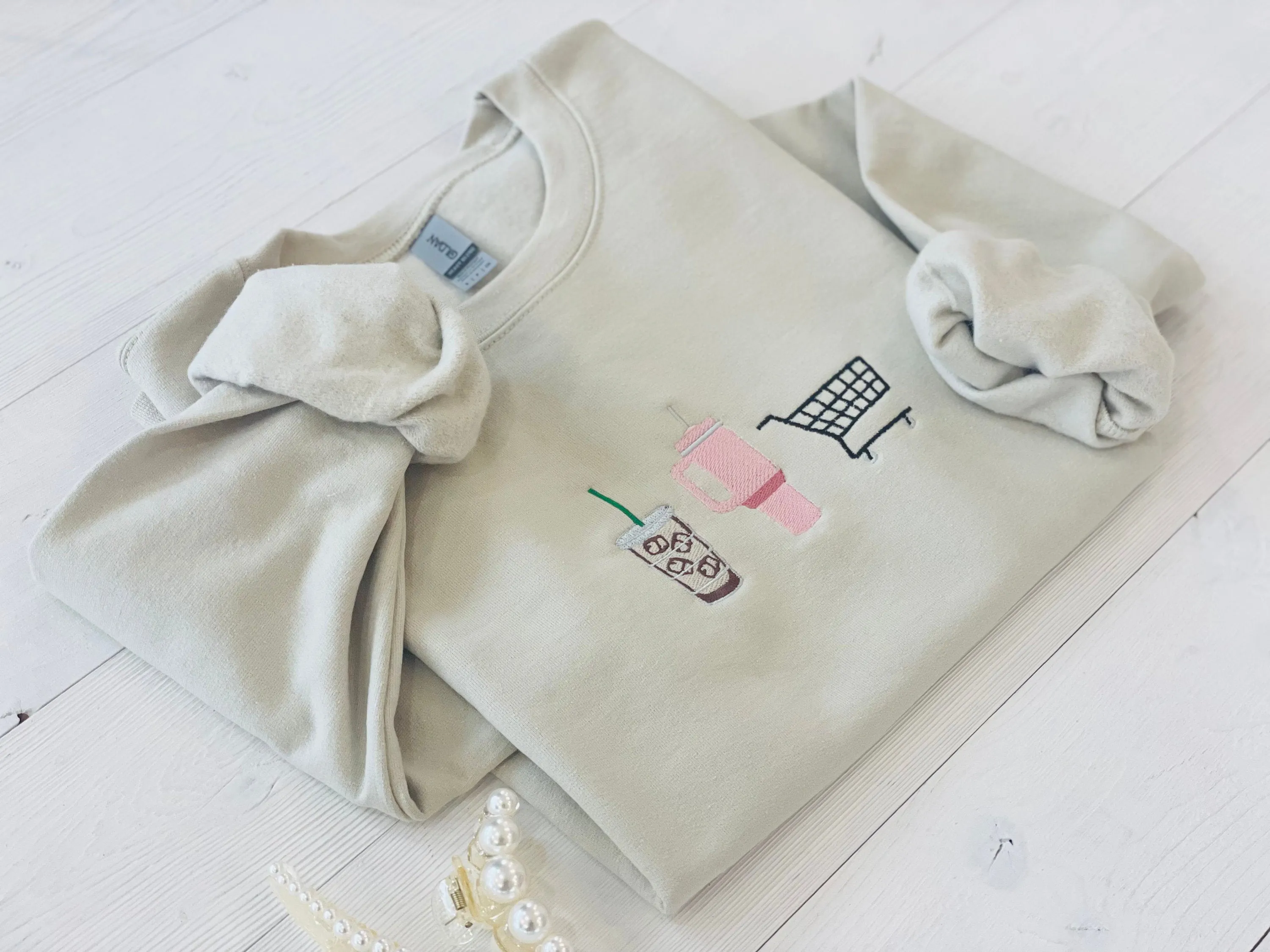 Embroidered Stanley Coffee Cup Shopping Cart Sweatshirt