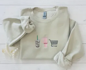Embroidered Stanley Coffee Cup Shopping Cart Sweatshirt