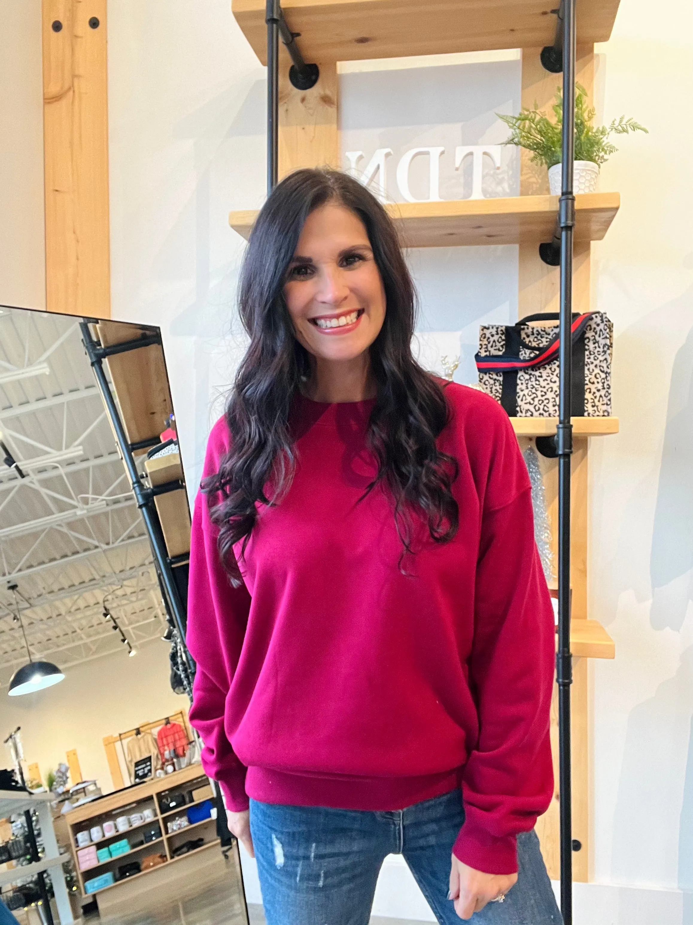 Fleece Round Neck Sweatshirt - Cabernet