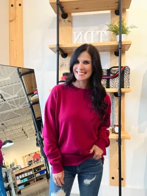 Fleece Round Neck Sweatshirt - Cabernet